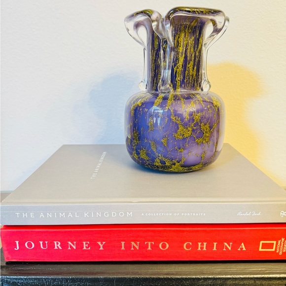 Murano Other - Purple Lavender Gold Speckled Murano Style Cased Art Glass Vase Polished Bottom